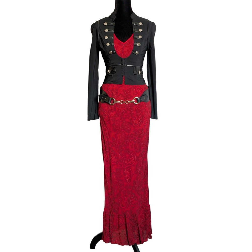 Temptation Vintage 90s Y2K Vampy Whimsigoth Ox Blood Paisley Print Maxi Dress